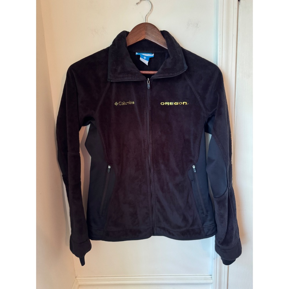 Columbia Oregon Ducks Fleece Jacket Womens Medium Black Full Zip Mock Neck Logo